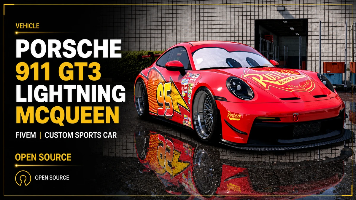 Porsche 911 GT3 Lightning McQueen Car FiveM | Custom Sports Car | Open Source